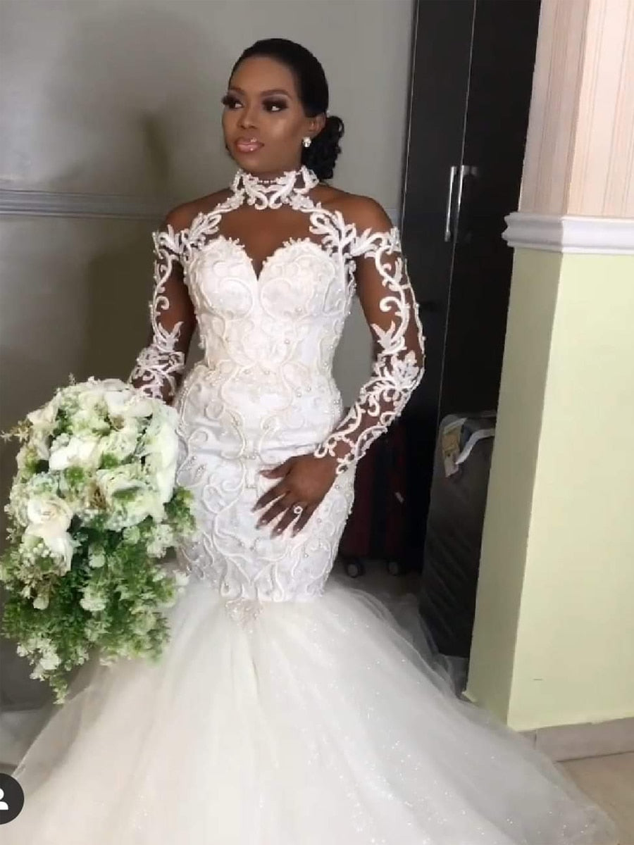 mermaid wedding dresses for black brides 2021 Latest African Mermaid Wedding Dresses Elegant Halter Long Sleeve –  ROSE PETALS & RAINDROPS