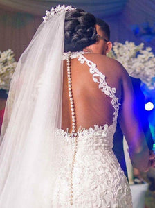Arabic Aso Ebi Vintage Lace Beaded Wedding Dresses Sheer Neck Mermaid Bridal Dresses Sexy Cheap Wedding Gowns 