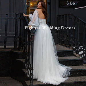 Eightree Side Split Boho Wedding Dresses with Detachable Puff Sleeves Beach A-Line Wedding Gowns Sweetheart Vestidos De Novia