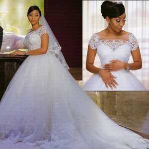 Vintage Lace Appliques African Wedding Dress 2022 Short Sleeves Cheap Vestido De Noiva Robe De Mariee Bride Dresses