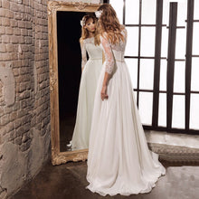 2022 Wedding Dresses Three Quarter Sleeves Top Lace Chiffon Wedding Gowns with Beading Sashes Vestido De Noiva