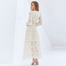TWOTWINSTYLE Vintage Patchwork Lace Perspective Dress For Female Lantern Sleeves High Waist Oversized Dresses Female New 2022